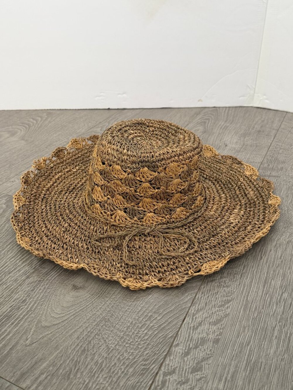 Sun N Sand Natural Crochet Straw Wide Brim Floppy Sun Hat Boho Beach coachella